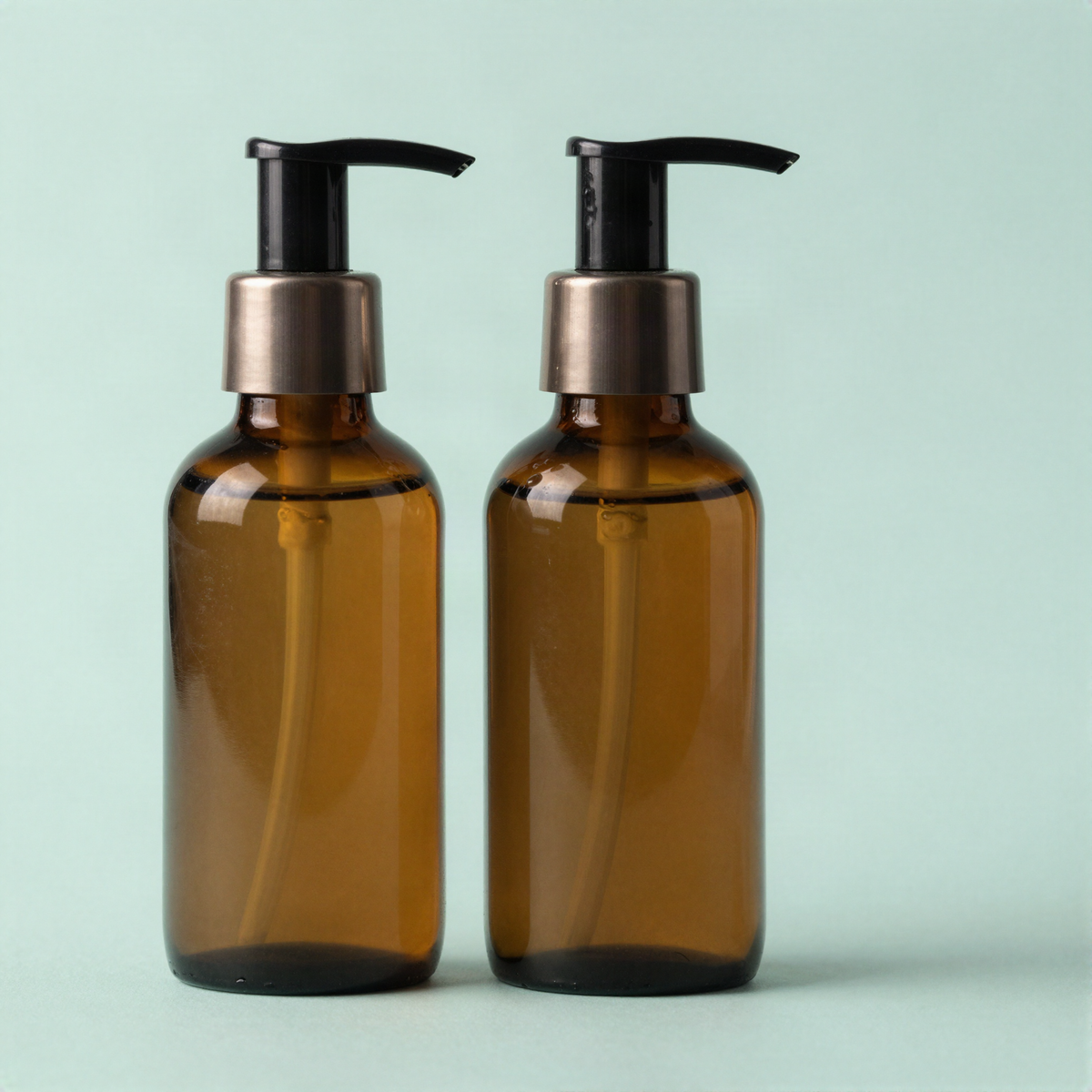 Amber Glass Pump Bottle Set